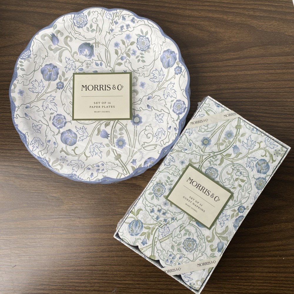 Morris & Co. MARY ISOBEL  9" Paper Plates (16) & Guest Napkins (32)